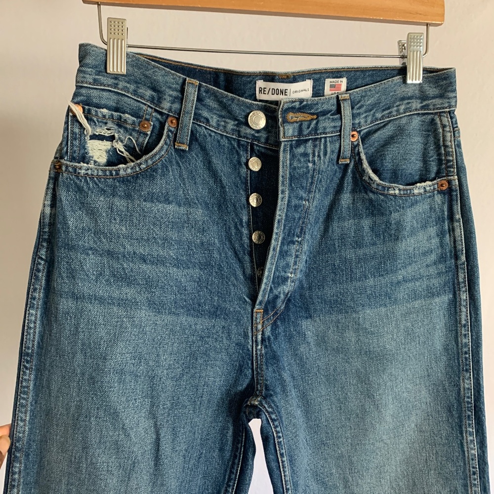 REDONE High-Rise Distressed Loose Slim Jeans (27”)